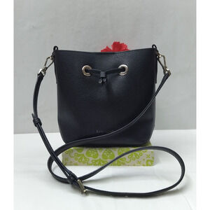 Kate Spade New York Black Pebbled Leather Drawstring Crossbody Bag